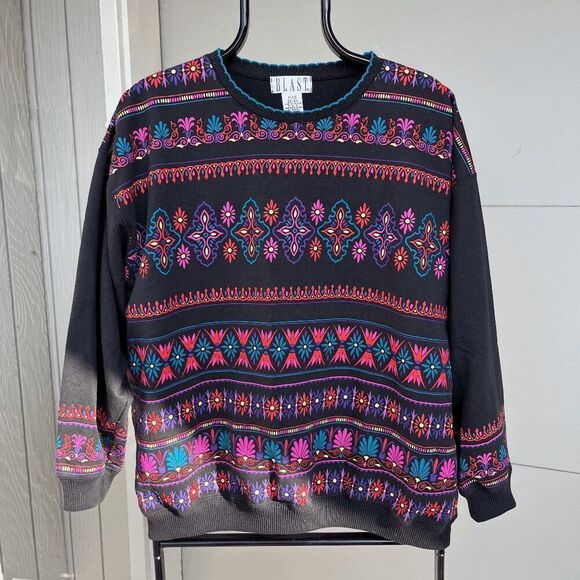 Vintage 80s Blast Plus Size 2X Graphic Crewneck Sweater dia los muertos Vibes - Picture 1 of 7